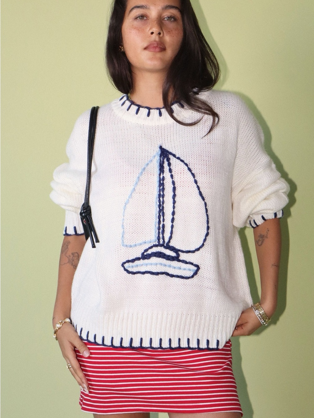 ⛵️Bailey Rose White Sailboat Stitching Sweater S - Picture 2 of 4